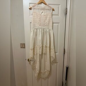 Sleveless Cream Lace Womens High-low Dress